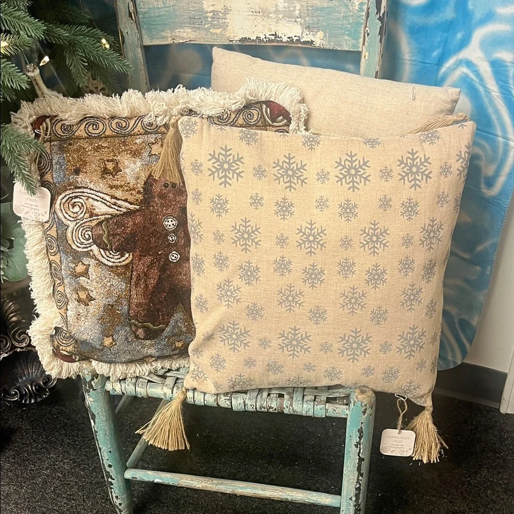 Festive Snowflake and Angel Holiday Pillow Set